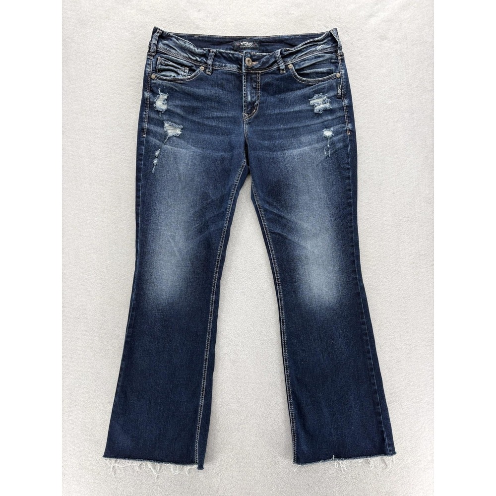 Silver Jeans Suki Bootcut Jeans Womens 33x32 Blue Mid Rise Distressed Stretch